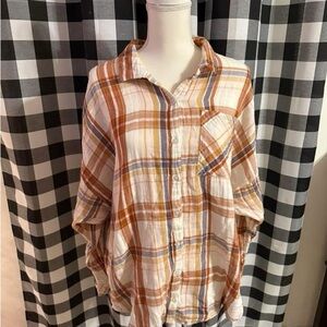 True Craft Orange and Cream Plaid Shirt